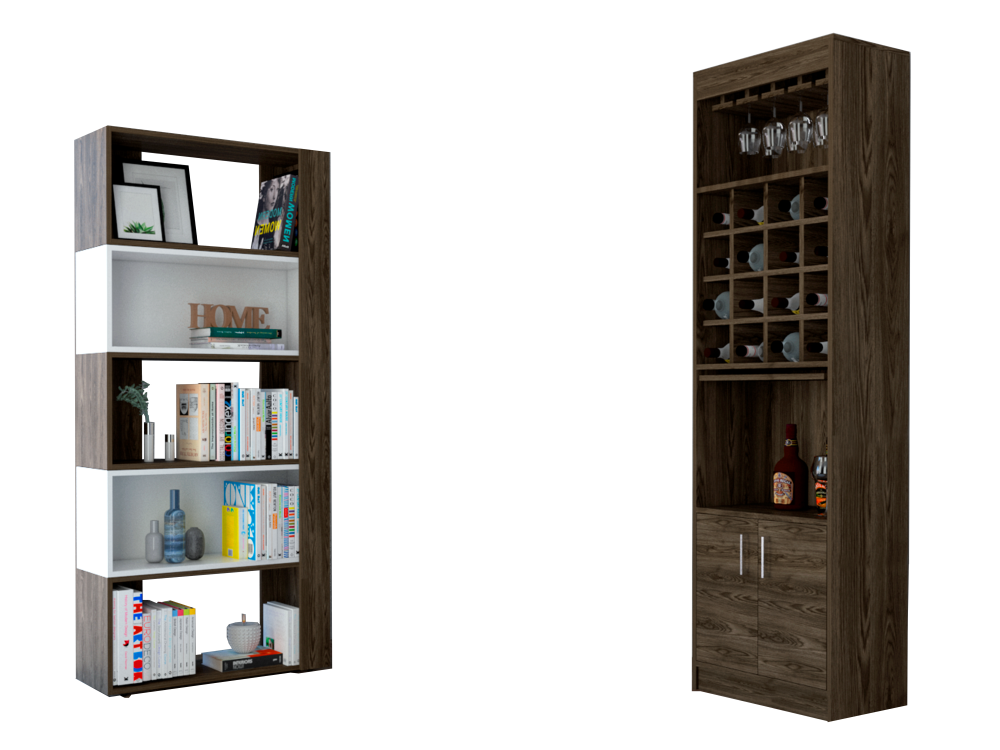 Bar Kava + Biblioteca Cubo Beijing Color Coñac Para Sala De Estar